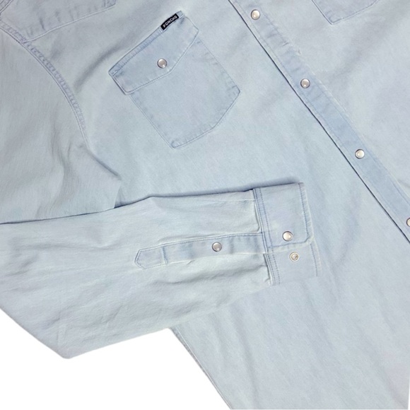 Poncho Outdoors Marfa Denim Western Equestrian Pearl Snap Up Slim Fit Shirt XXL - Picture 7 of 14